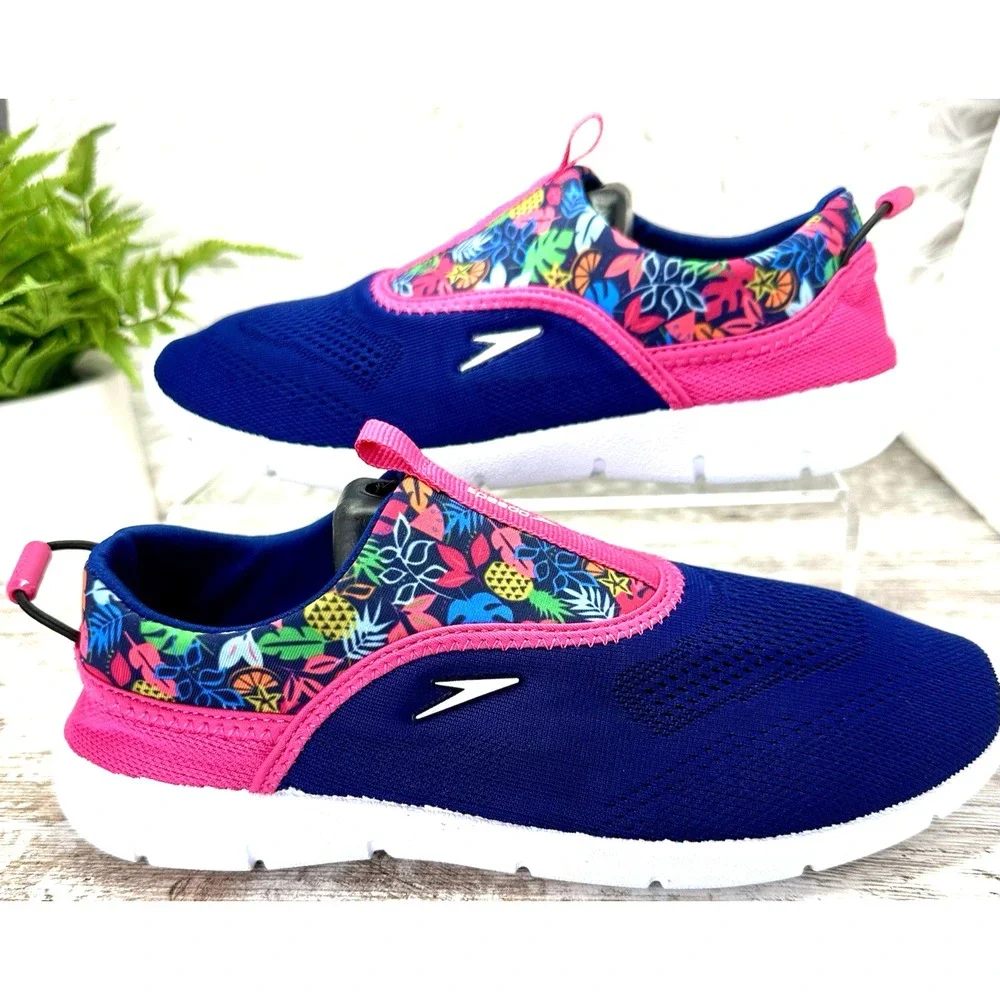 Speedo Aqua Skimmer Water Shoes Junior Girls' Sz Large 4-5‎ Purple Floral